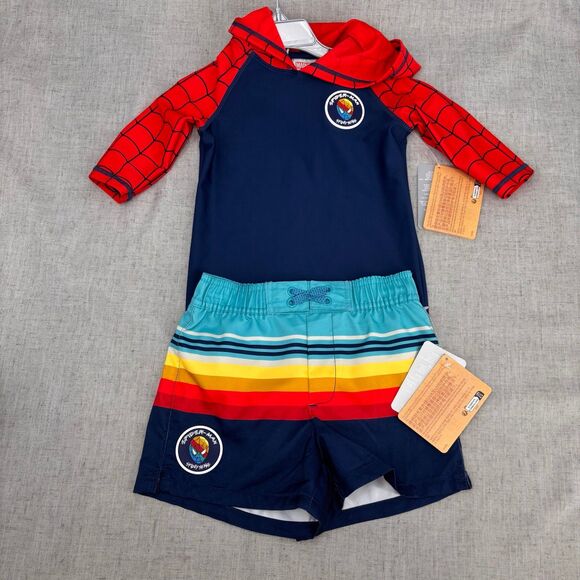 NWT Disney Marvel Spider-Man Long Sleeve Rash Guard & Swim Trunks Spidey Boys 4 - Picture 1 of 7